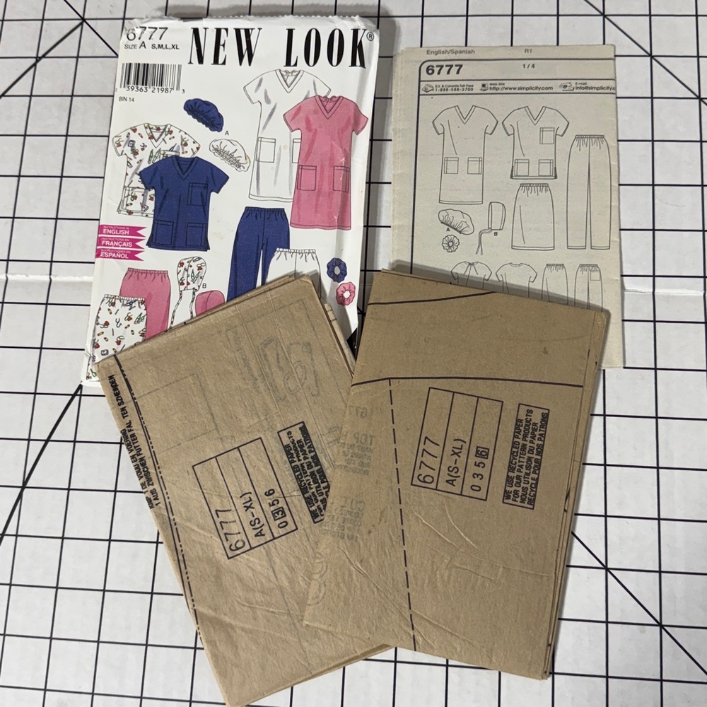 New Look 6777 Scrub Sewing Pattern S-XL Nurse Medical Top Pants Dress Cap